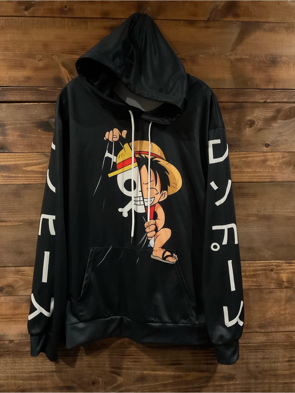 ONE PIECE Luffy Straw Hat Pirate Crew Black Hoodie Anime Large MENS WOMENS LG